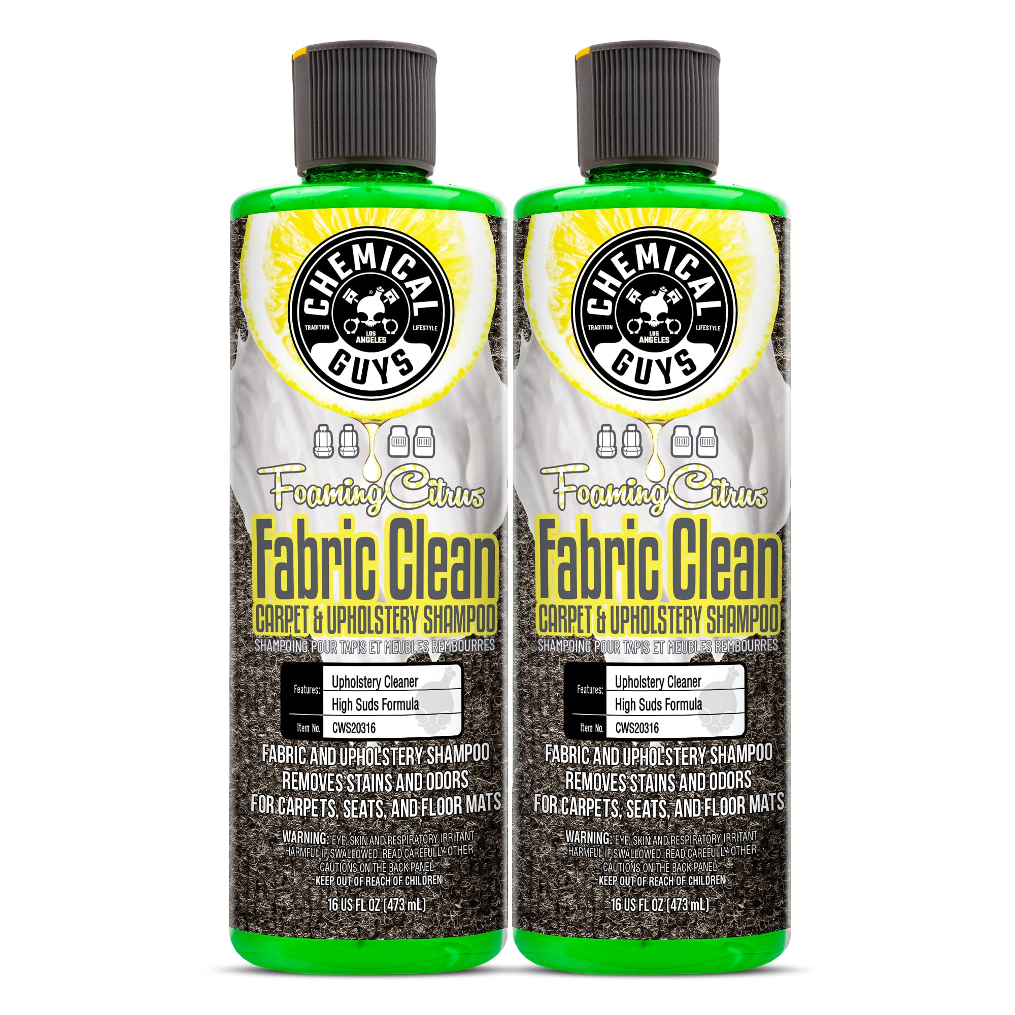 Chemical Guys Fabric Clean foaming citrus bottle for deep carpet and upholstery cleaning