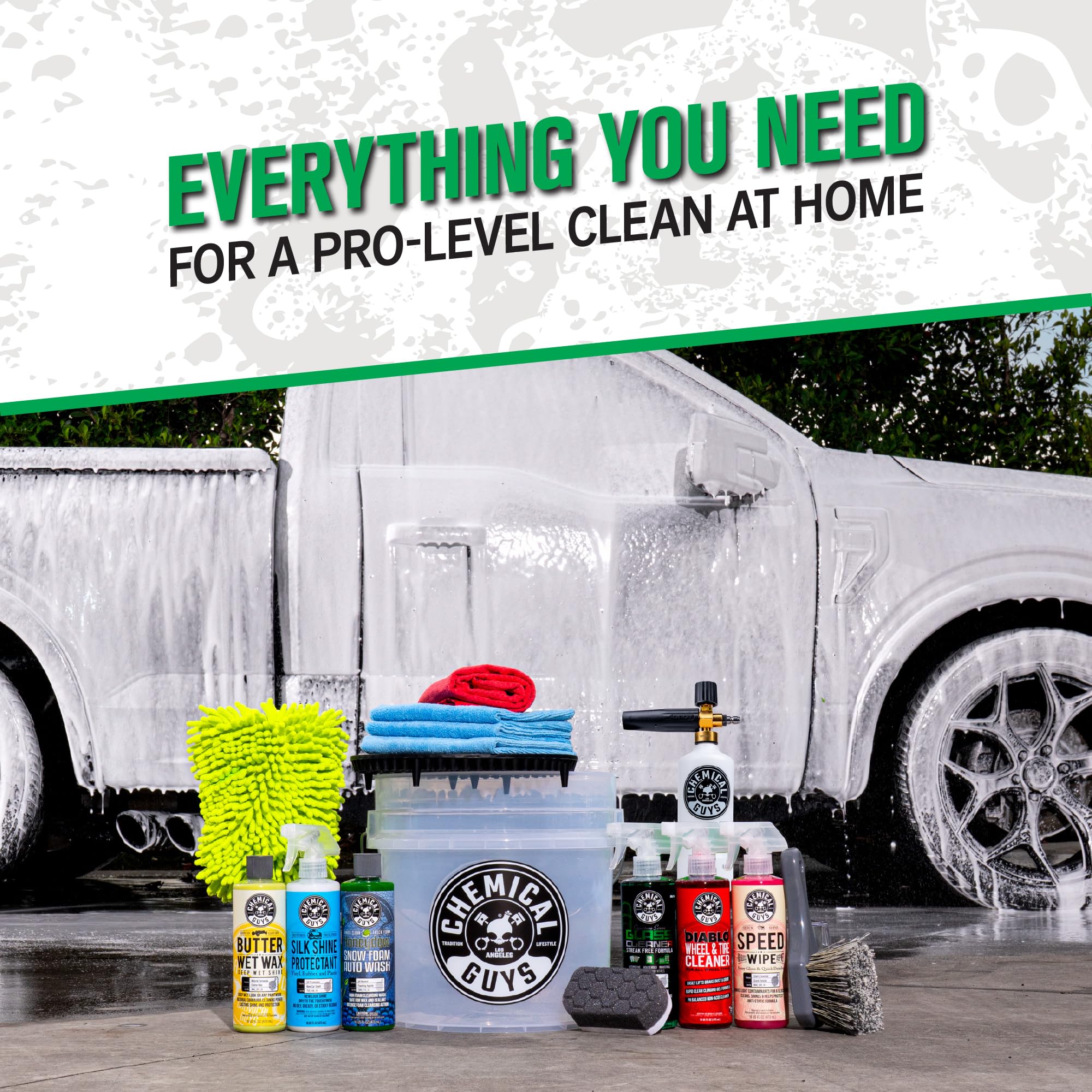 Chemical Guys foam cannon attached to a pressure washer delivering thick suds