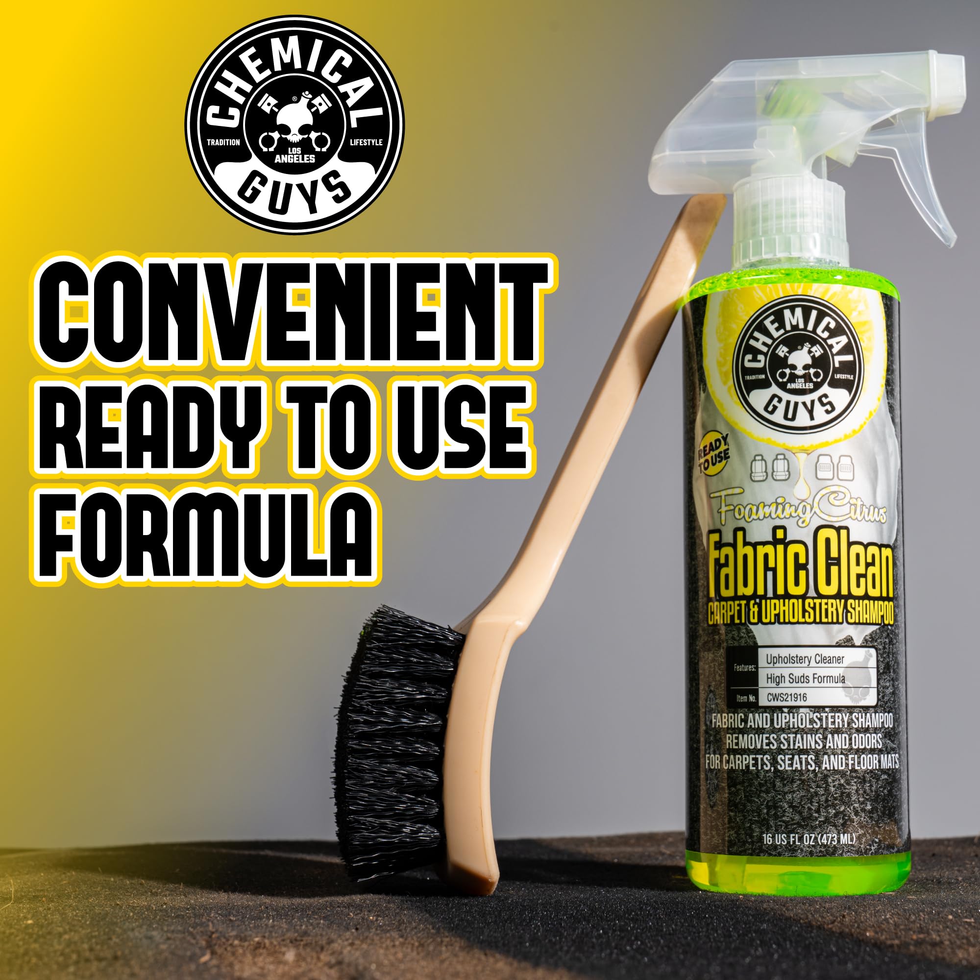Chemical Guys Foaming Citrus Fabric Clean car-seat fabric being treated for stains