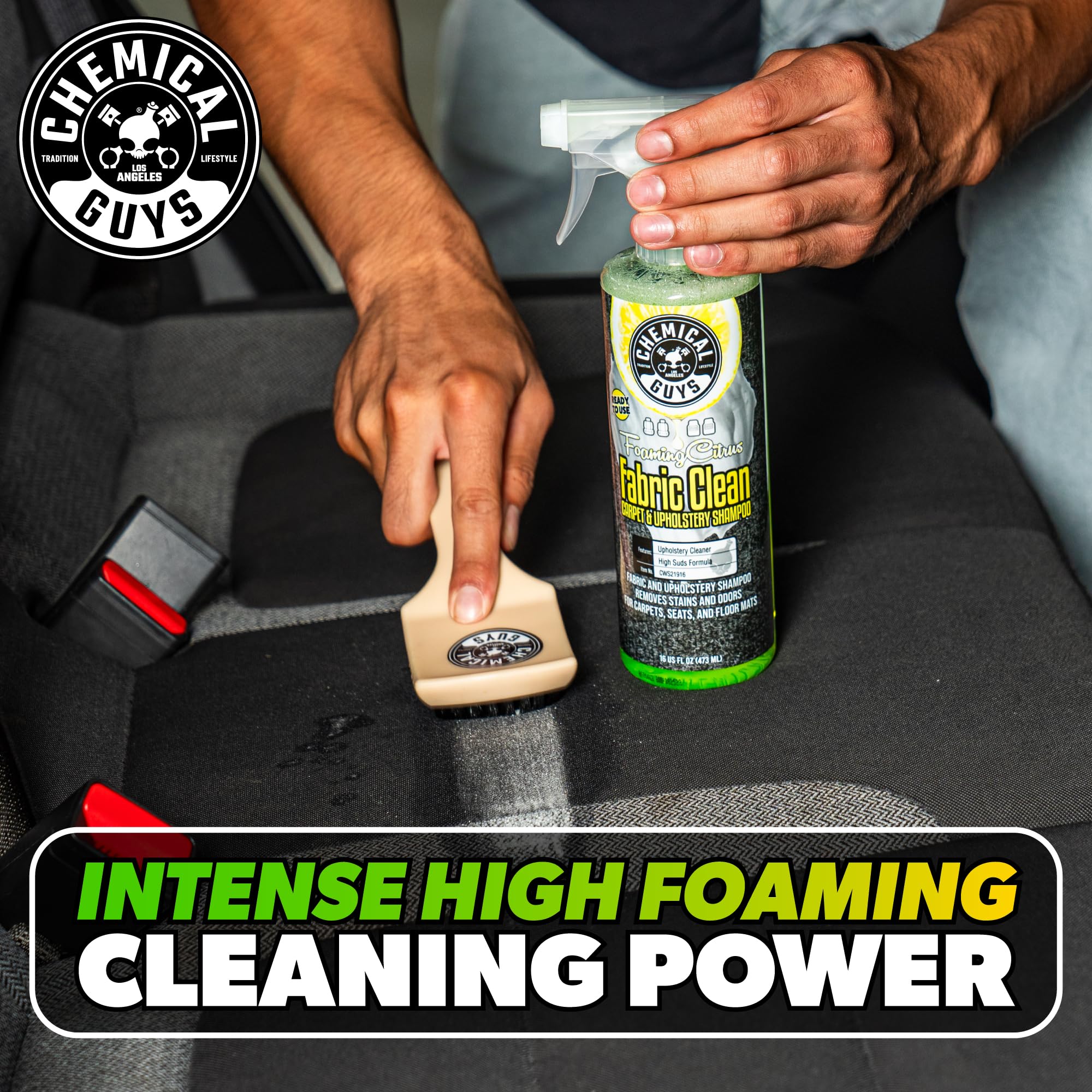 Chemical Guys Foaming Citrus Fabric Clean odor-elimination enzymes at work on fabric