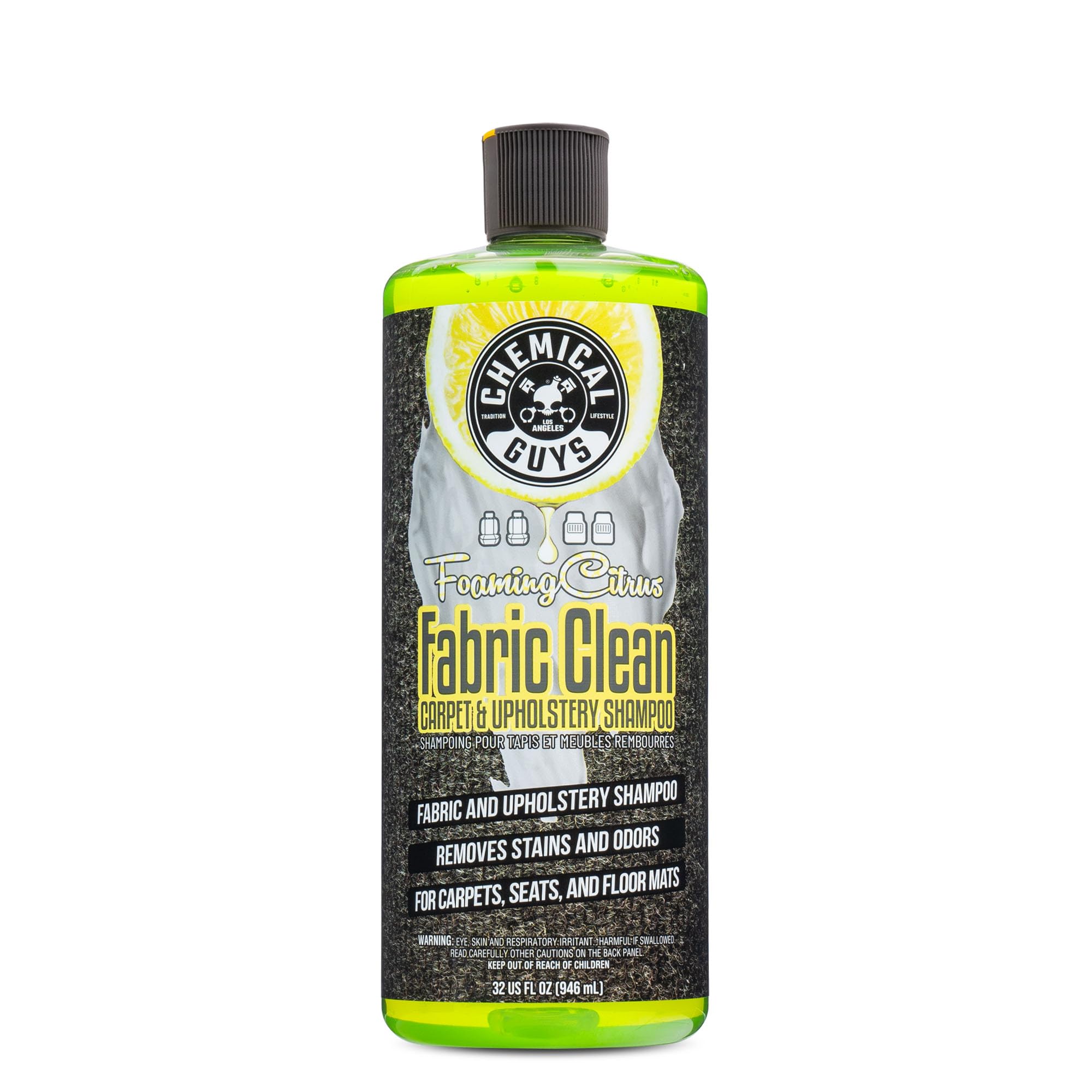 Chemical Guys Foaming Citrus Fabric Cleaner bottle ready for deep-cleaning car interiors