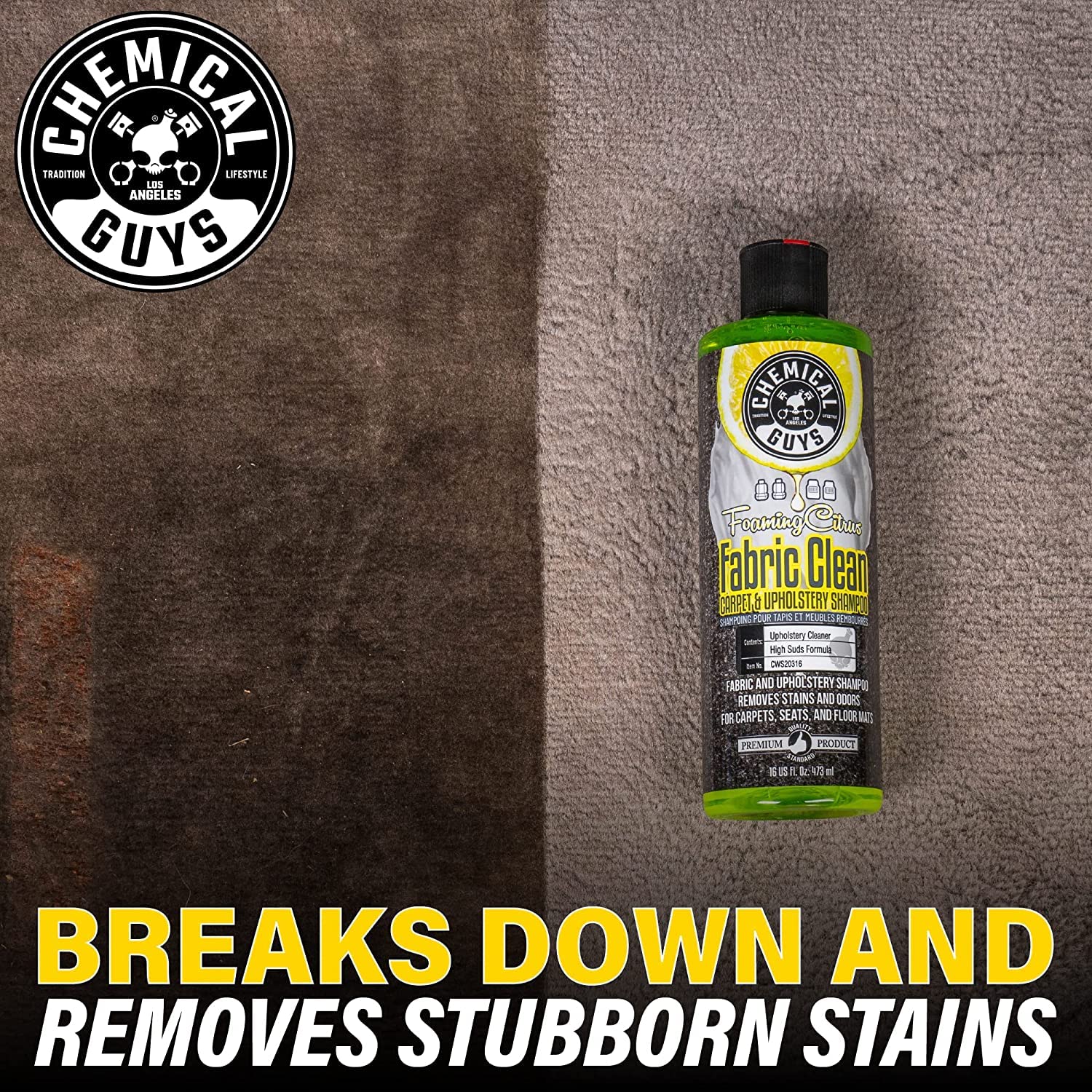 Foaming Citrus Fabric Cleaner used on car interior fabrics