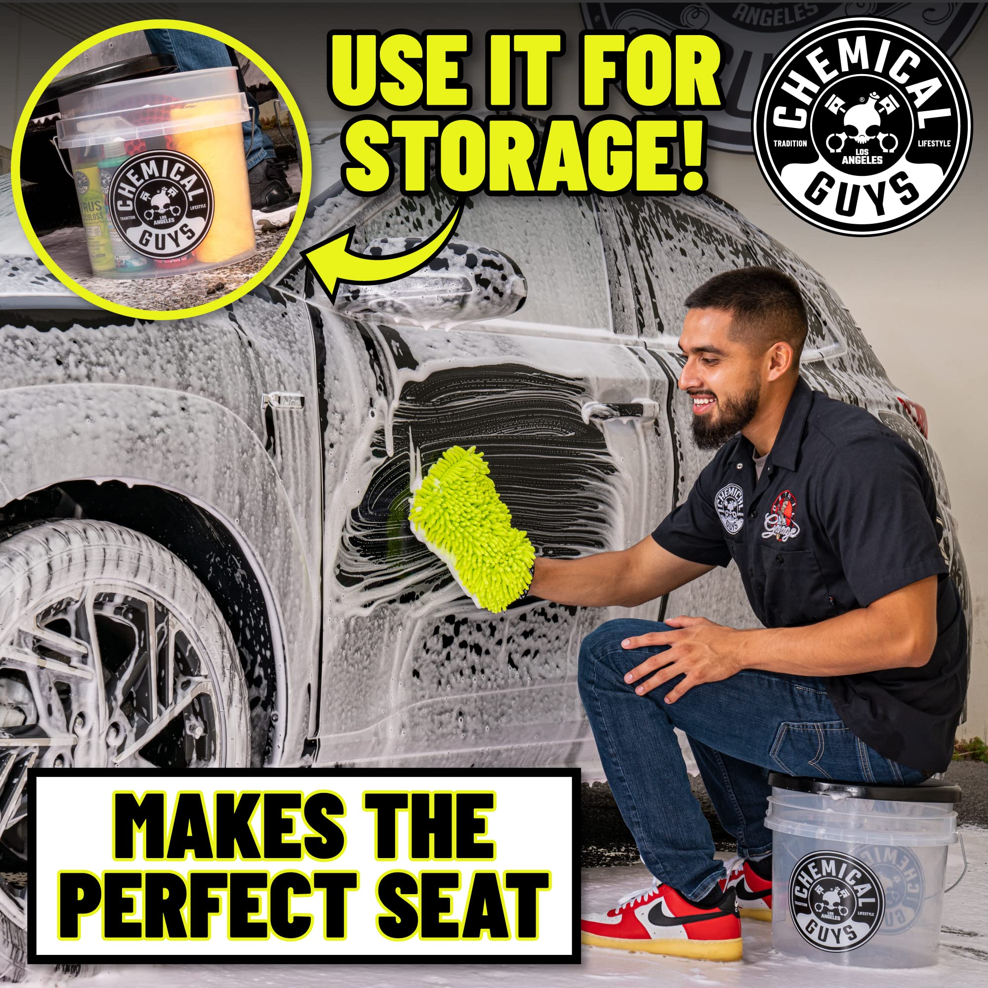 Chemical Guys Gamma Seal lid provides secure storage and easy access.