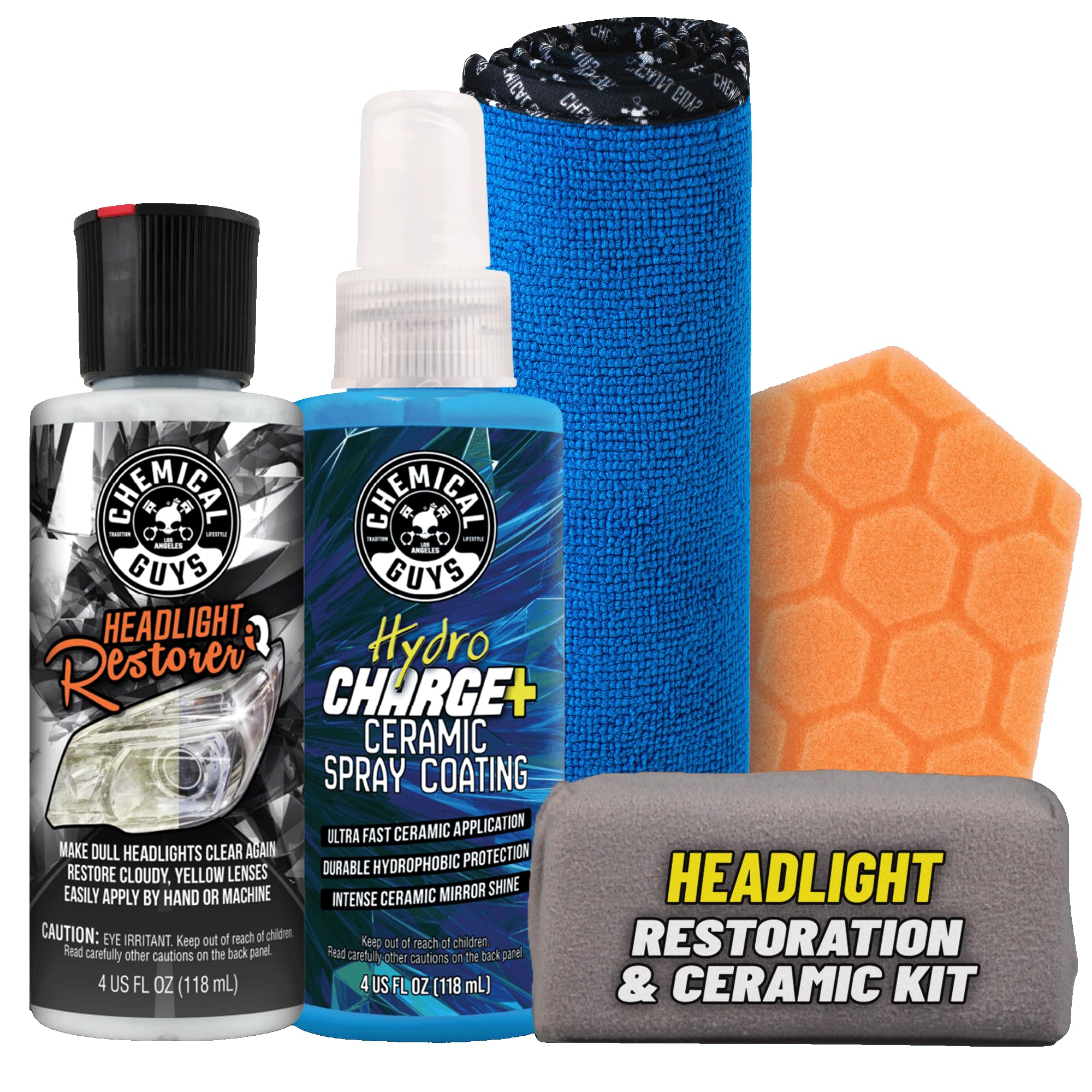 Chemical Guys headlight restoration kit dual-sided foam pad for gentle, even application.