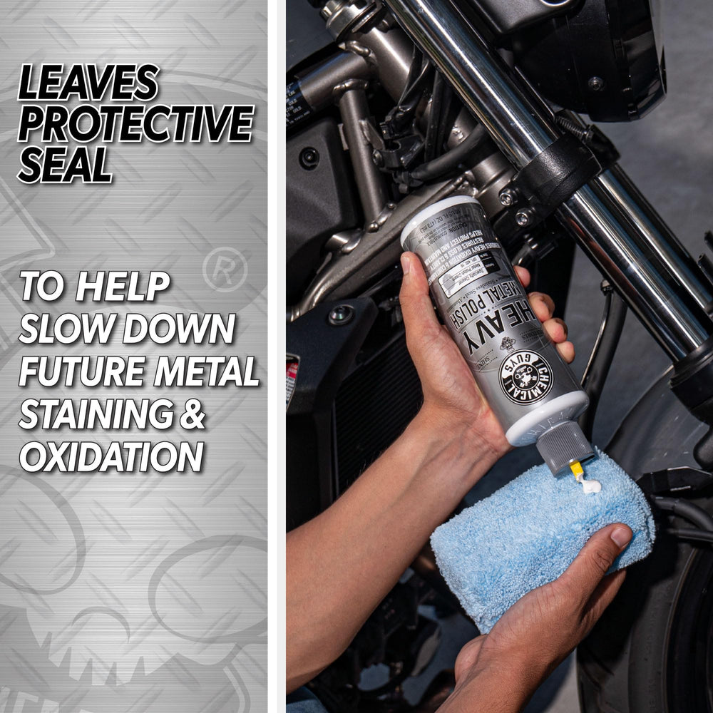 Chemical Guys Heavy Metal Polish Restorer on silver fixtures revealing bright, durable shine.