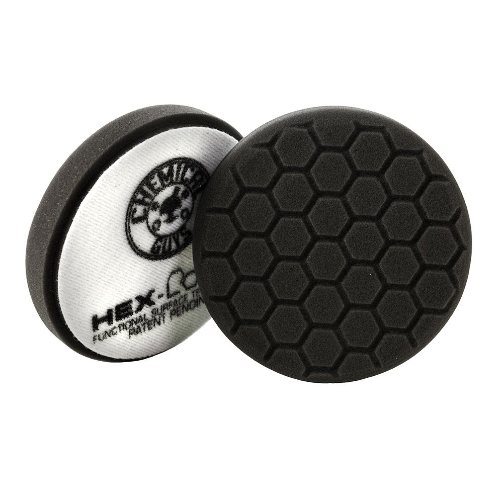 Chemical Guys Hex-Logic black finishing pad for final polish on delicate surfaces.