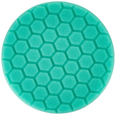 Chemical Guys Hex-Logic green pad close-up for even product distribution on curves.