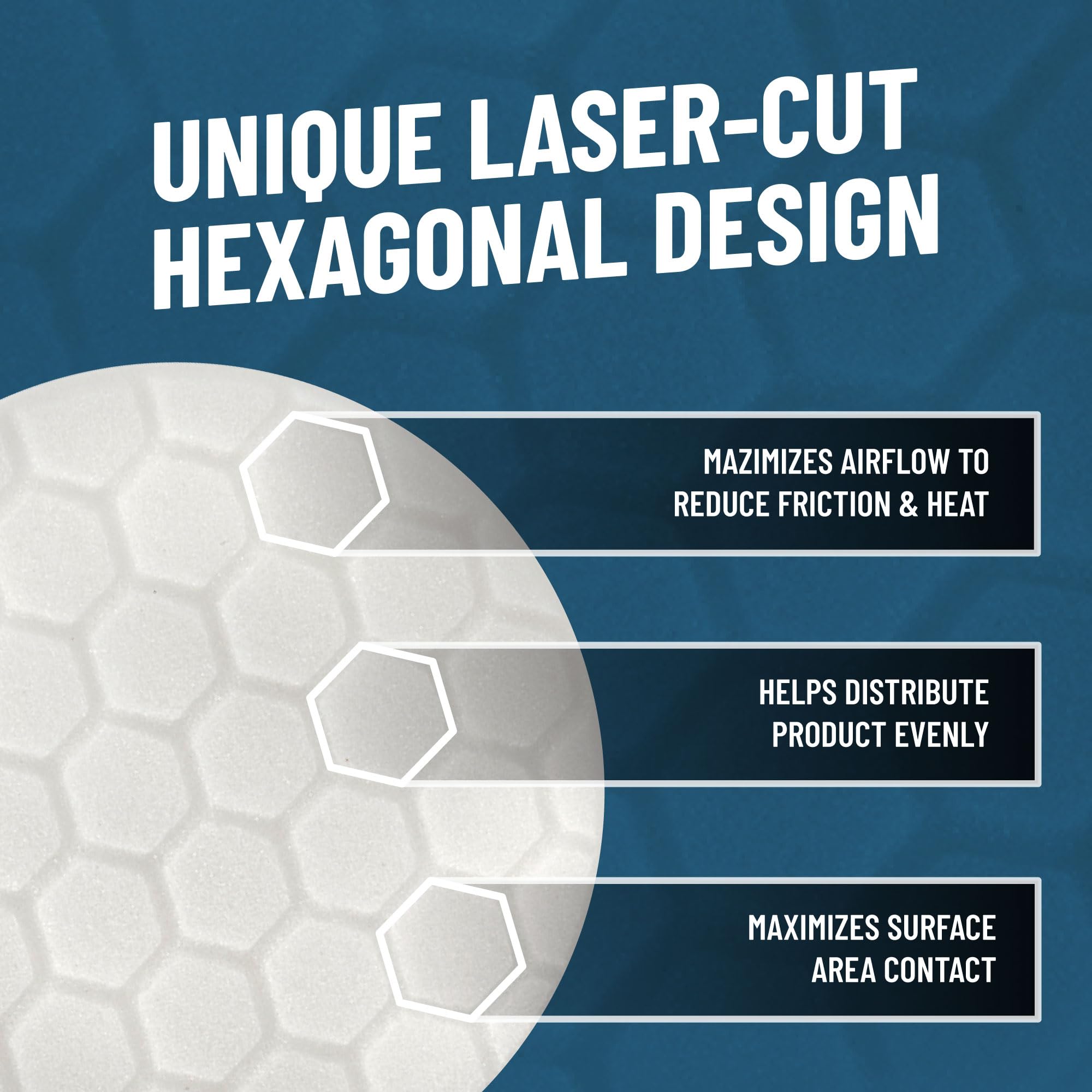Chemical Guys Hex-Logic white pad closeup highlighting even foam structure for consistent polishing.