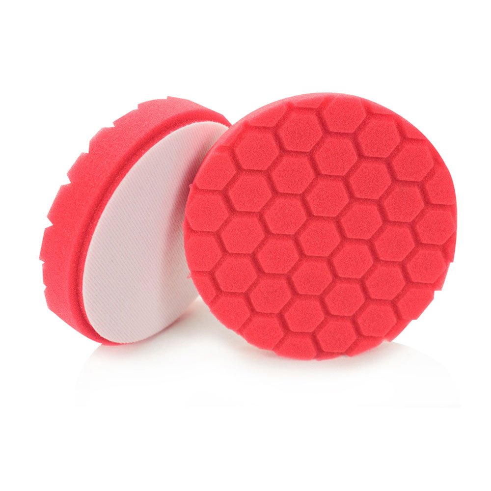 Chemical Guys Hex-Logic Ultra Light Red Finishing Pad front view for even distribution and refined finish.