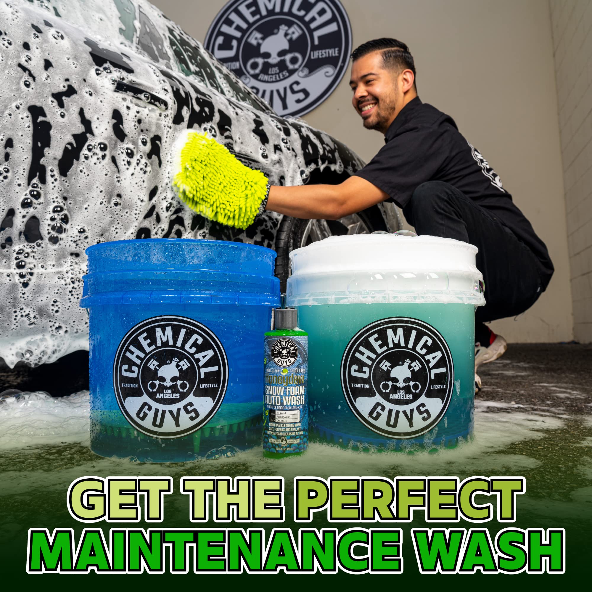 Chemical Guys Honeydew Snow Foam mid-wash stage on paint