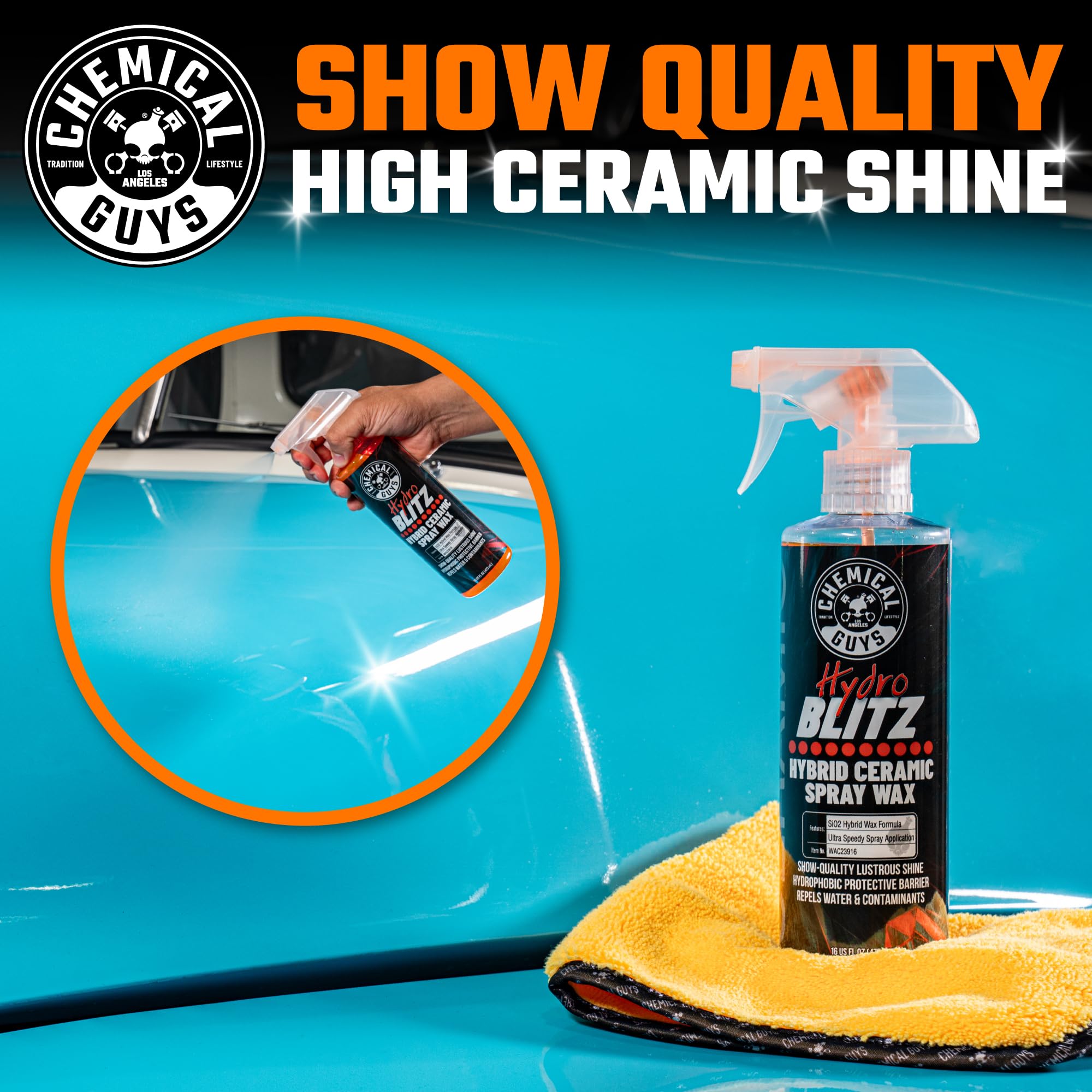 HydroBlitz demonstrates multi-surface protection on chrome and trim.