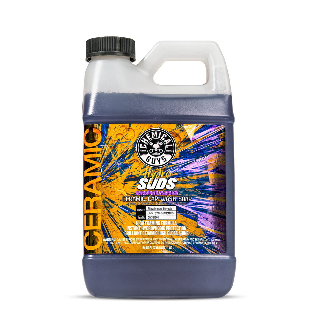 Chemical Guys HydroSuds ceramic wash bottle delivers rich foam for safe cleaning.