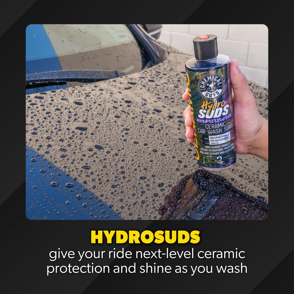 HydroSuds foam cannon application with thick suds lifting dirt gently.