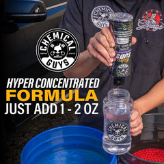Chemical Guys HydroSuds foam cannon suds demonstrate thick foam for dirt lifting.