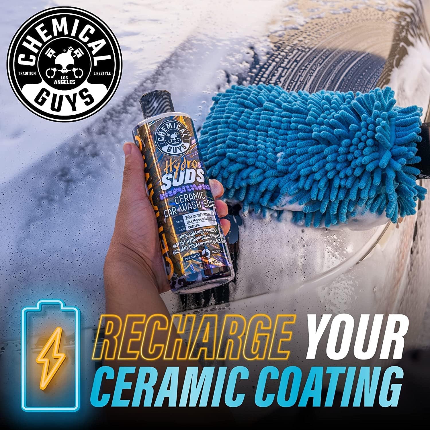 Foam gun application using HydroSuds for rich, glossy suds