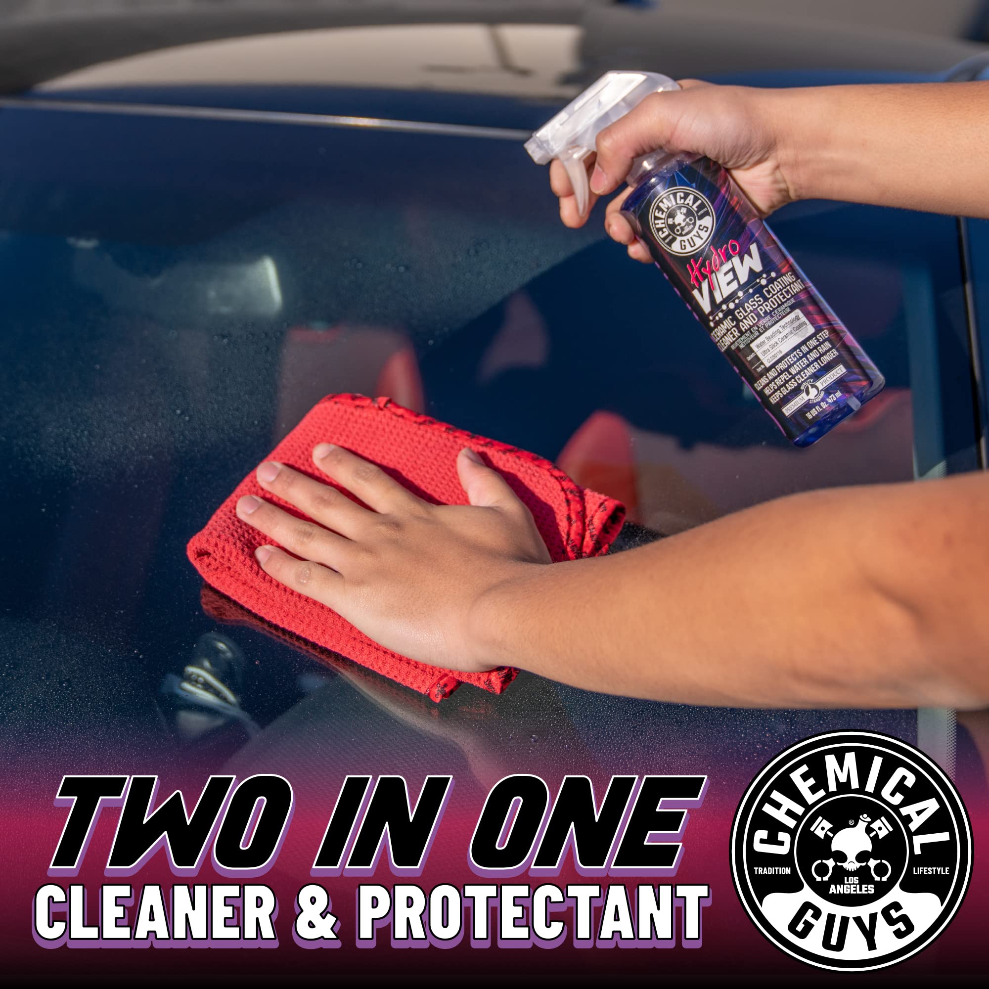 Chemical Guys HydroView cleans mirrors and windows with ceramic protection.