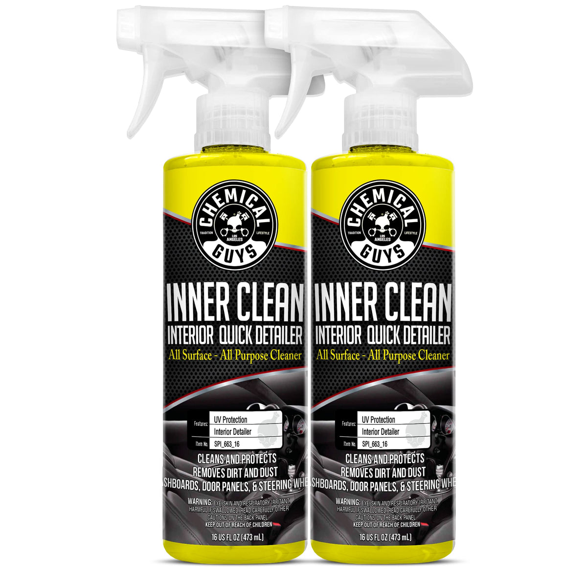 Chemical Guys InnerClean bottle pour showcases quick interior detailing on the go.