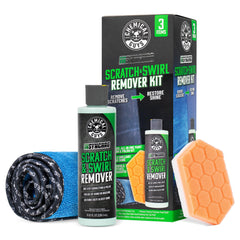Chemical Guys Insynchro Scratch and Swirl Remover kit demonstrates hand correction for pristine paint.