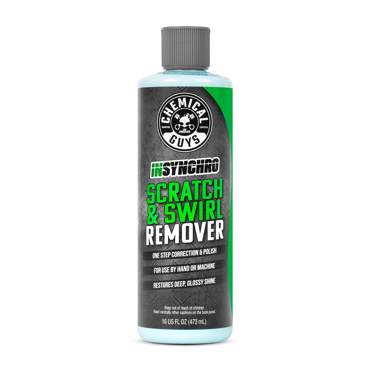 Chemical Guys Insynchro Scratch & Swirl Remover bottle front for quick paint correction.