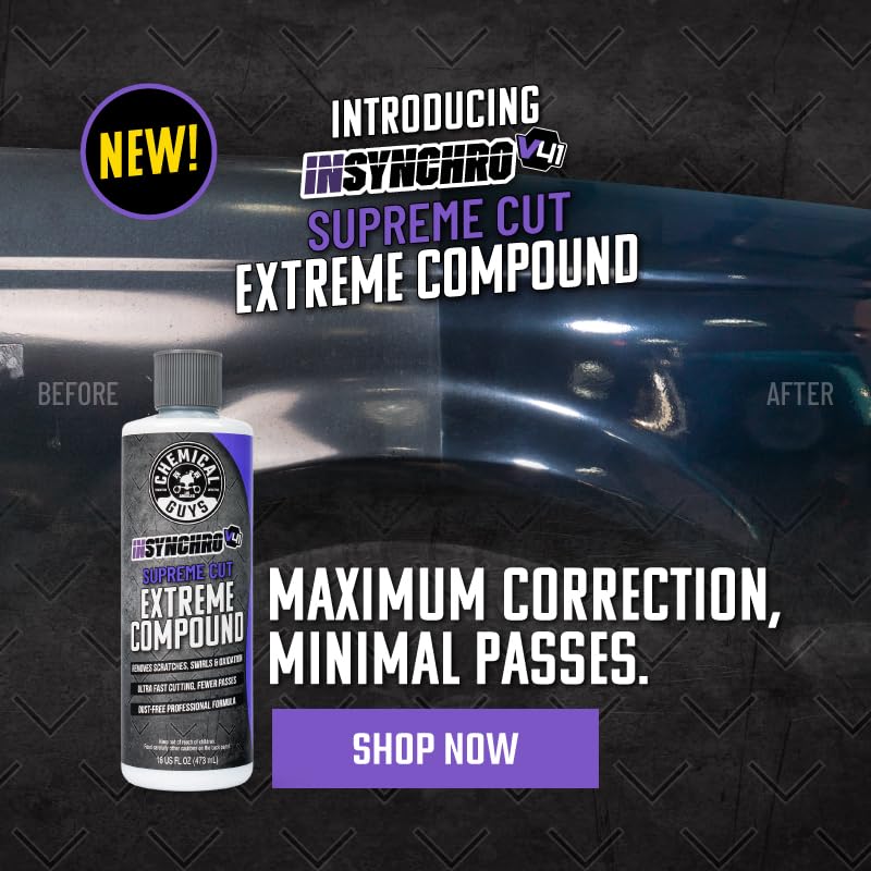 Chemical Guys Insynchro Supreme Extreme Compound oxidation removal focus implies thorough surface restoration potential.