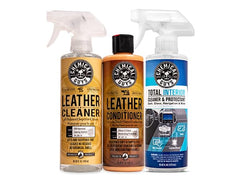 Chemical Guys Leather Cleaner bottle for deep-cleaning leather pores and oils
