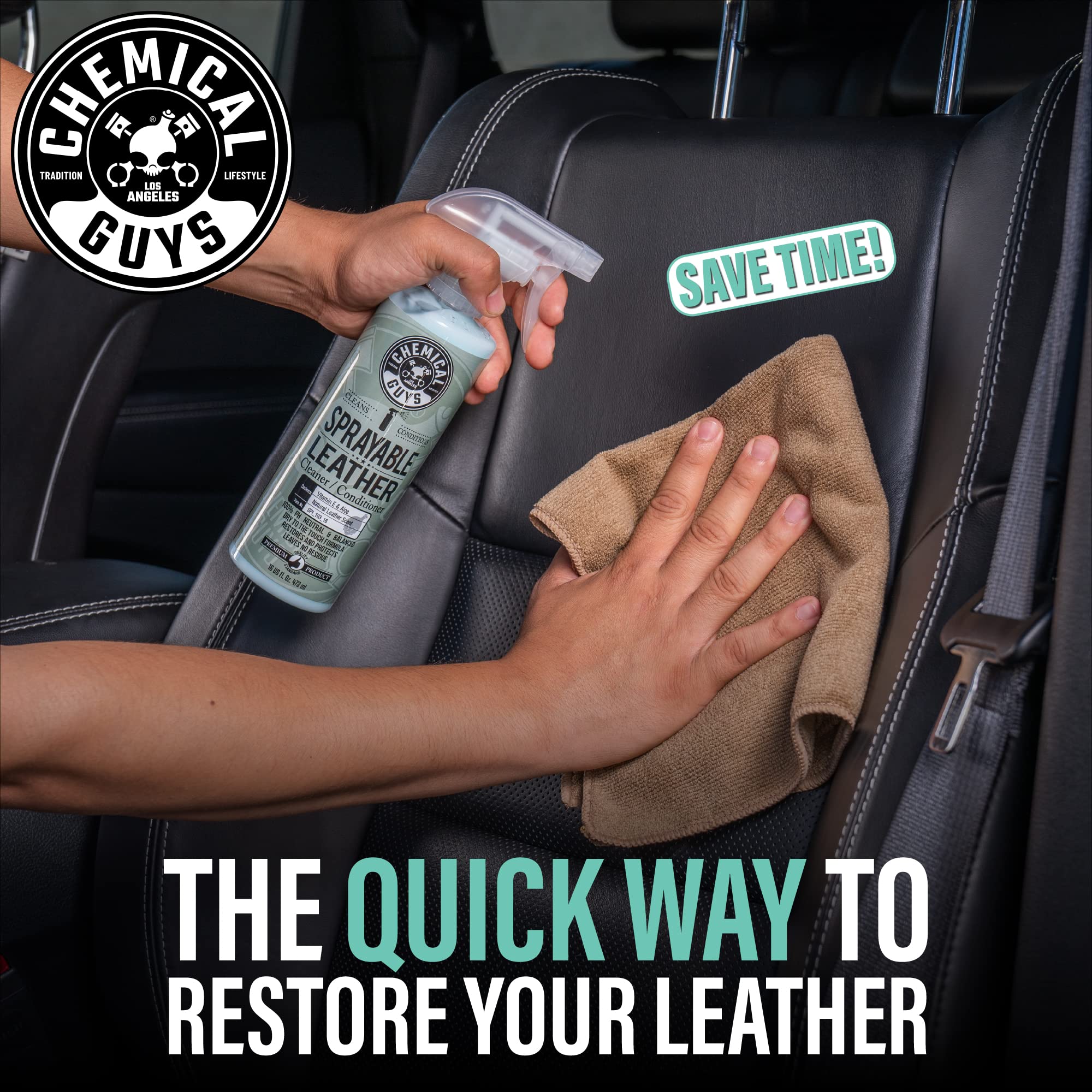 Chemical Guys leather conditioner application delivers deep hydration for softer, more flexible leather.