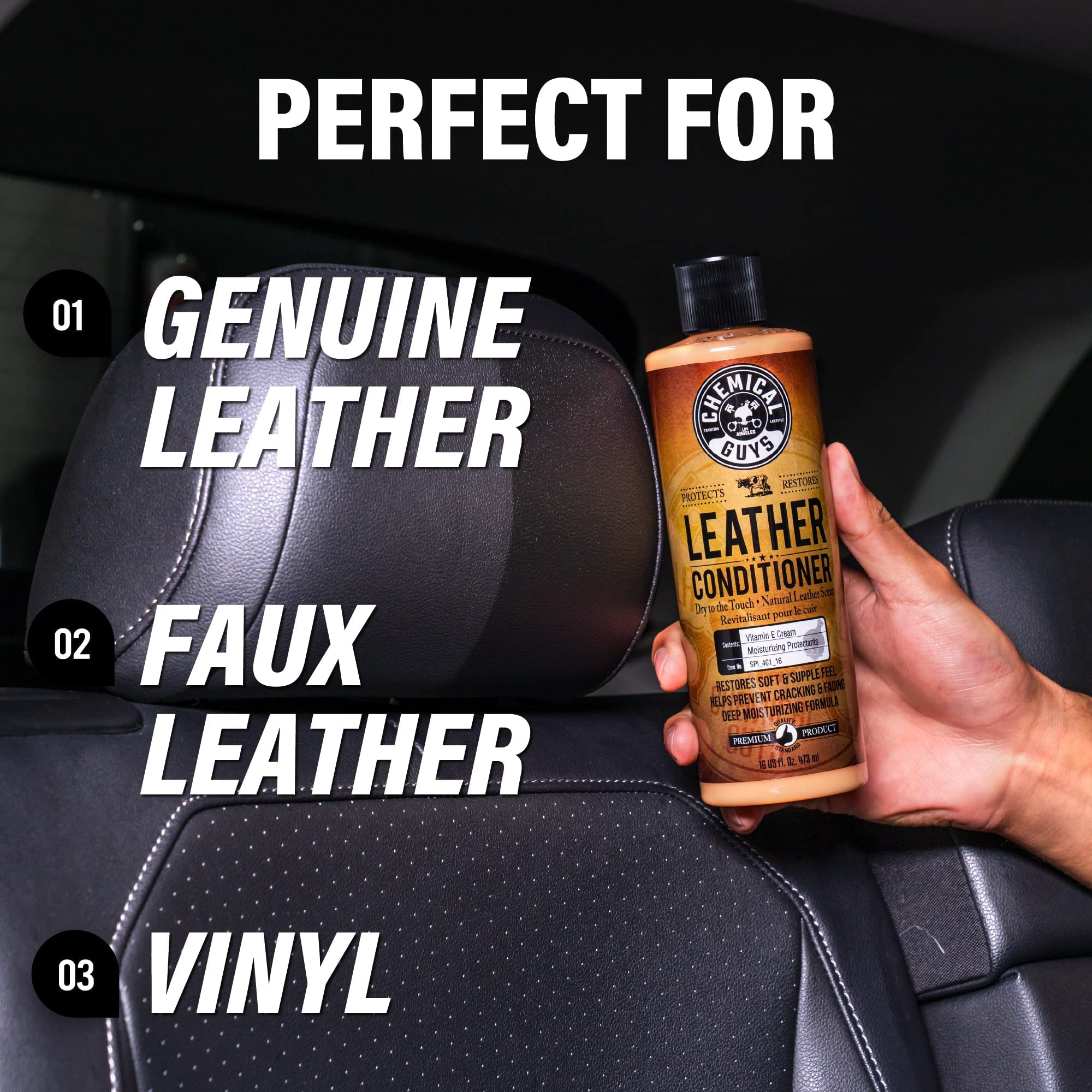 Chemical Guys Leather interior cleaning session refreshes seats and chairs.