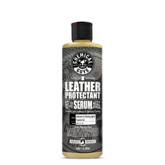 Chemical Guys Leather Protectant Serum bottle closeup protects leather surfaces