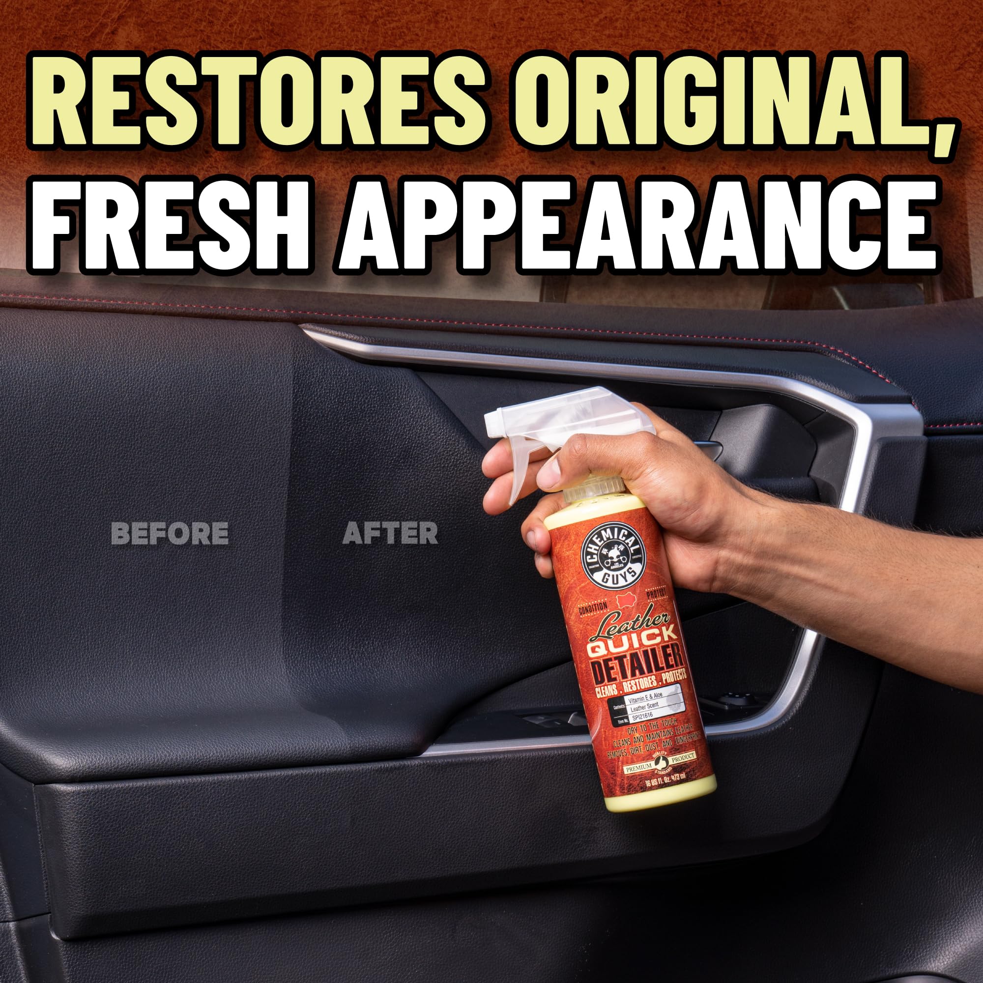 Chemical Guys Leather Quick Detailer natural-sealed-leather safe for natural and sealed surfaces.