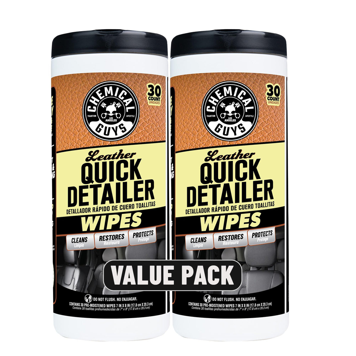 Chemical Guys Leather Quick Detailer Wipes canister for easy on-the-go touch-ups