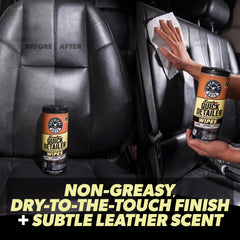 Chemical Guys Leather Quick Detailer Wipes canister stored in glove compartment