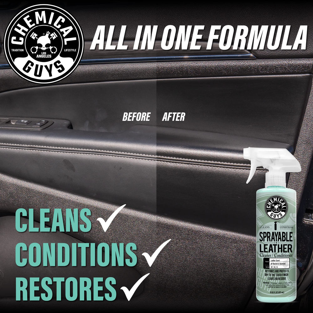 Chemical Guys leather surface cleaning demonstrates dirt lift and safe care for various leathers.