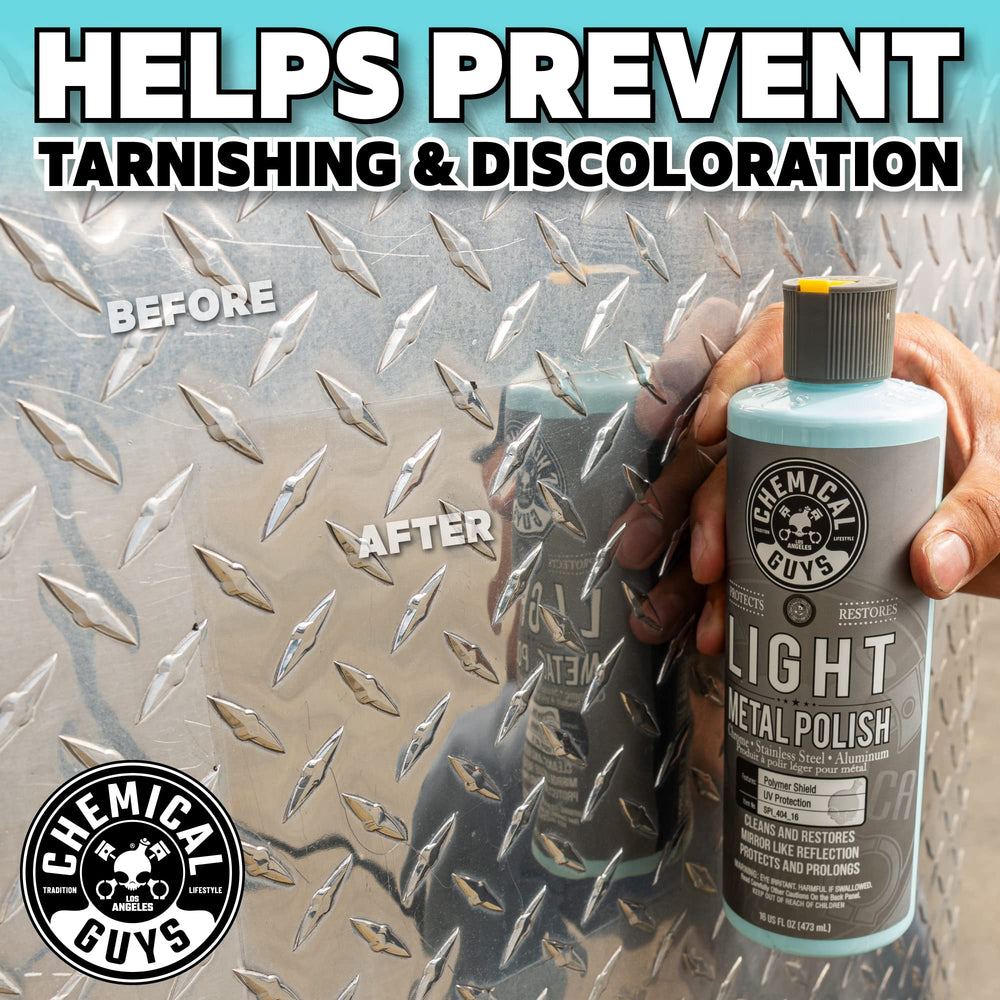 Chemical Guys Light Metal Polish restores aluminum brightness for showroom look