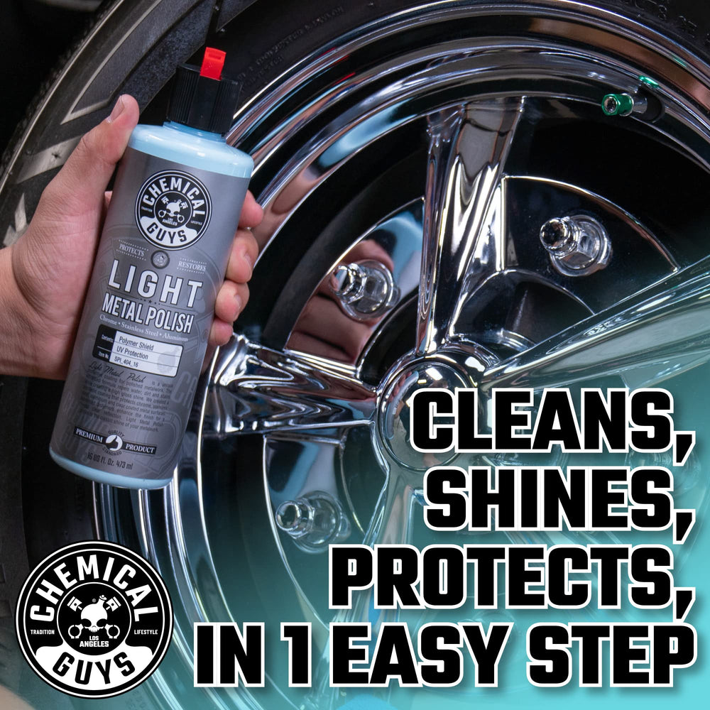 Chemical Guys Light Metal Polish removes light oxidation for a brighter metal surface