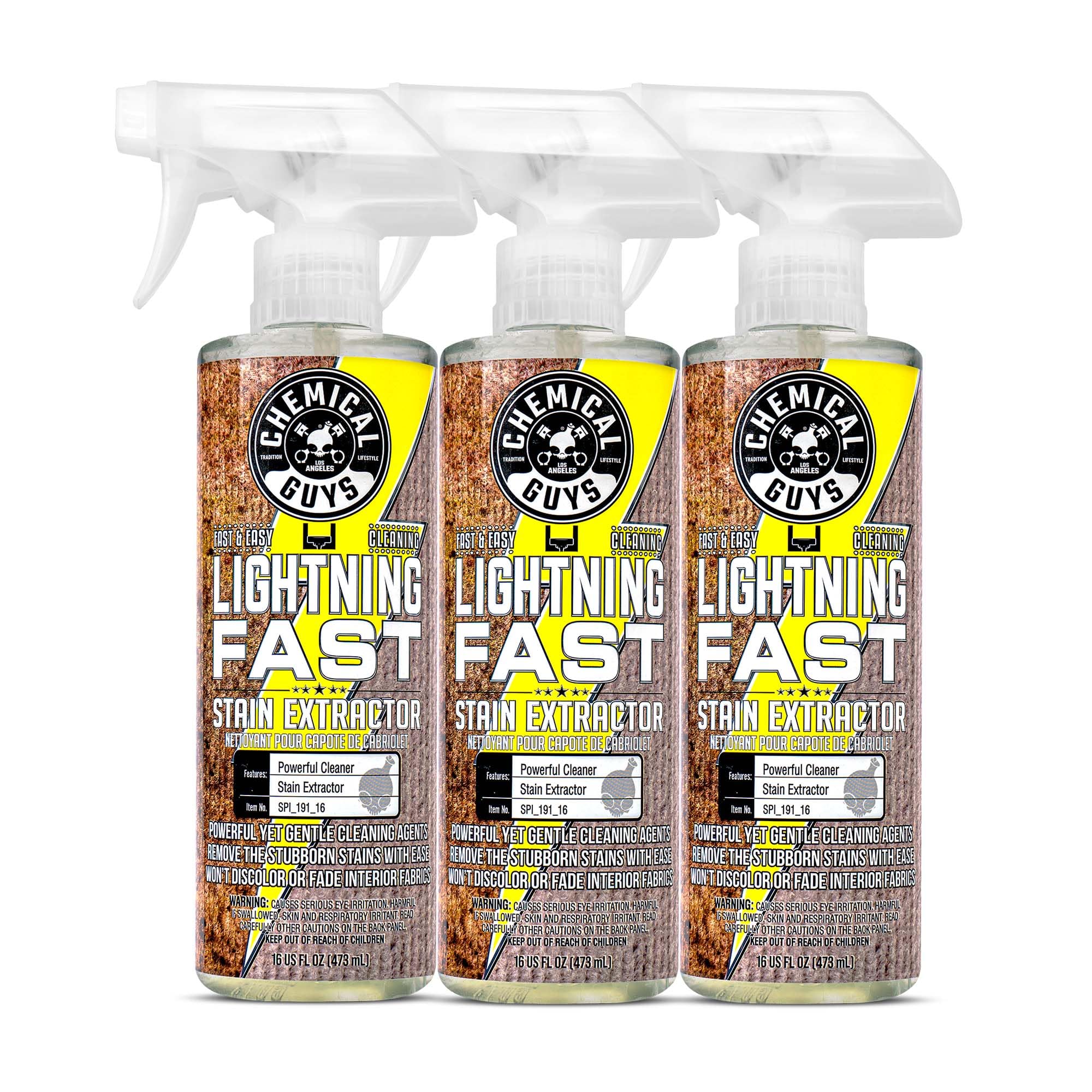 Chemical Guys Lightning Fast bottle closeup for quick fabric stain removal