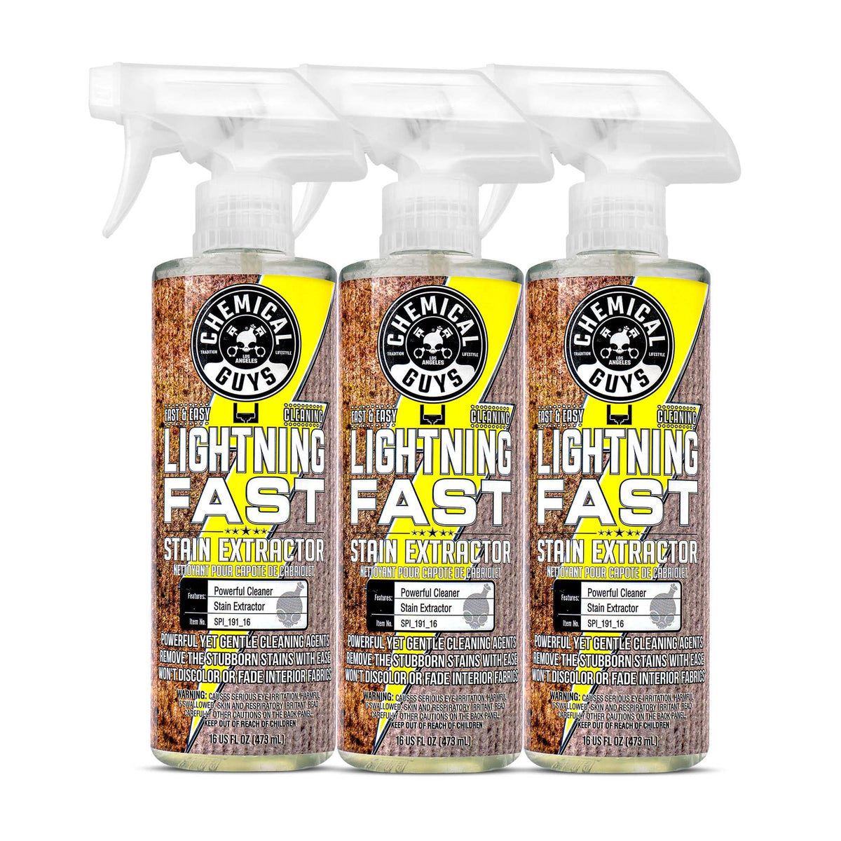 Chemical Guys Lightning Fast bottle closeup for quick fabric stain removal