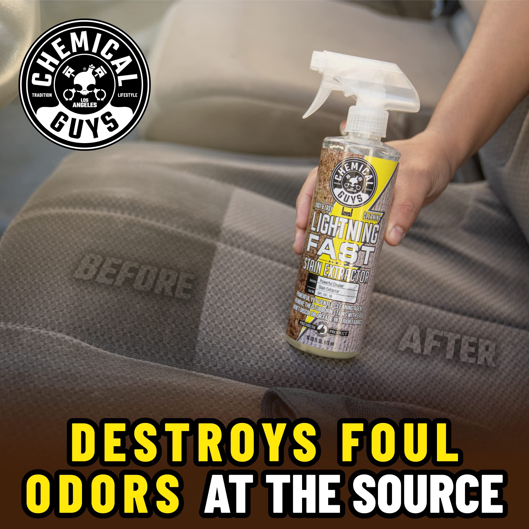 Chemical Guys Lightning Fast odor-elimination enzymes freshen upholstery