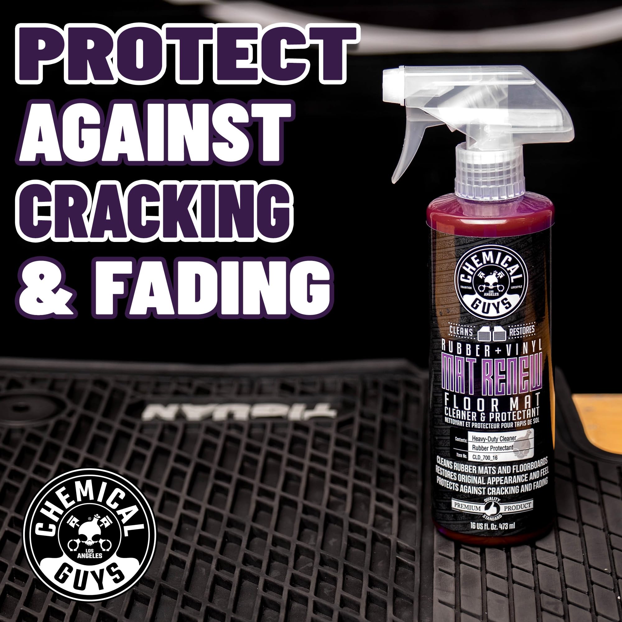 Chemical Guys Mat Renew comes in a 32 oz bottle for multiple vehicles and sessions.