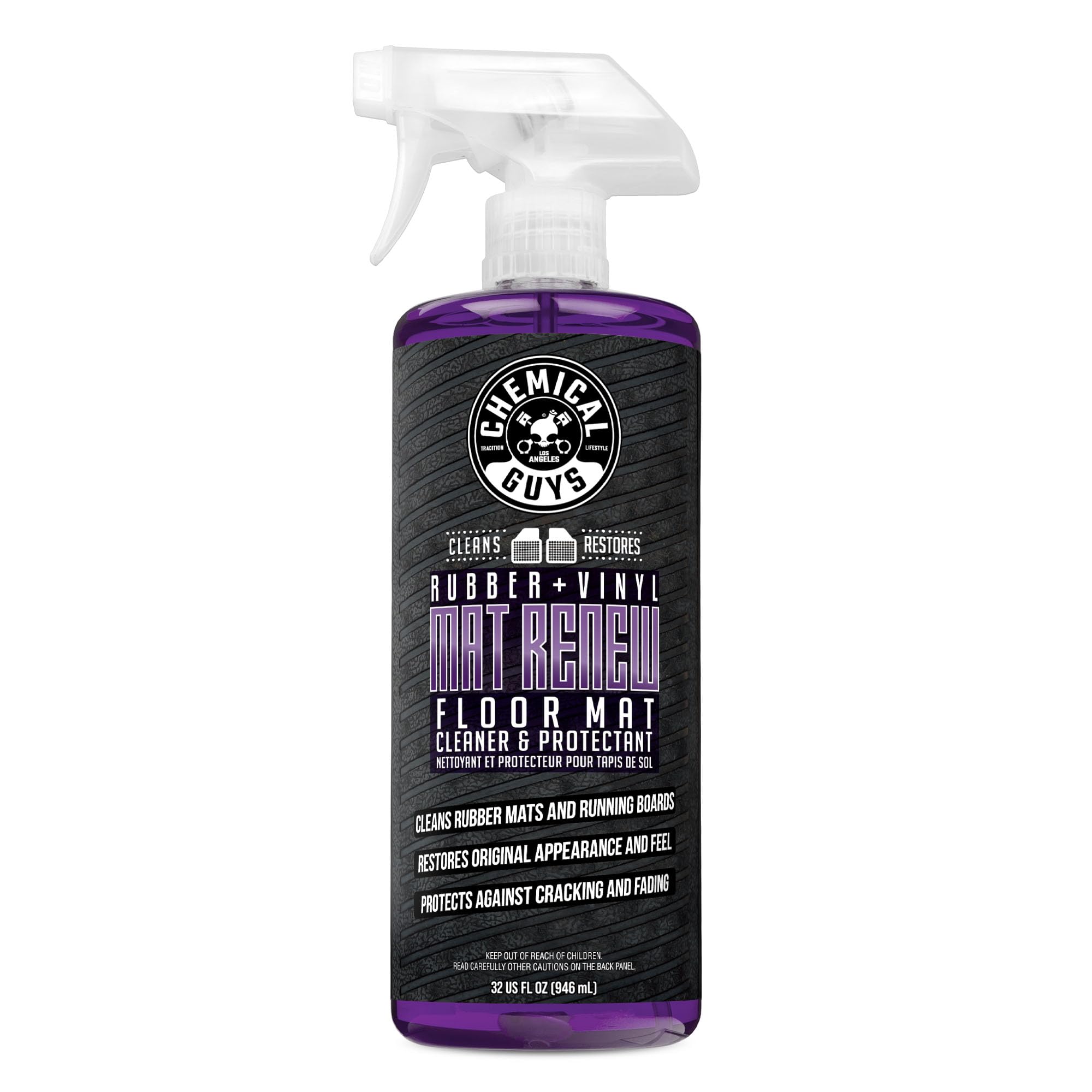 Chemical Guys Mat Renew cleans and revitalizes rubber mats with a non-slip dry finish.