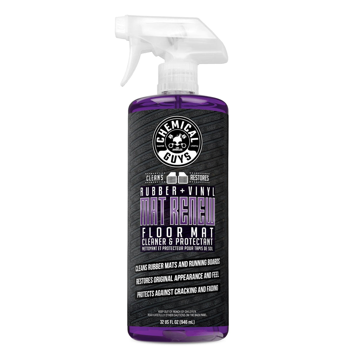 Chemical Guys Mat Renew cleans and revitalizes rubber mats with a non-slip dry finish.