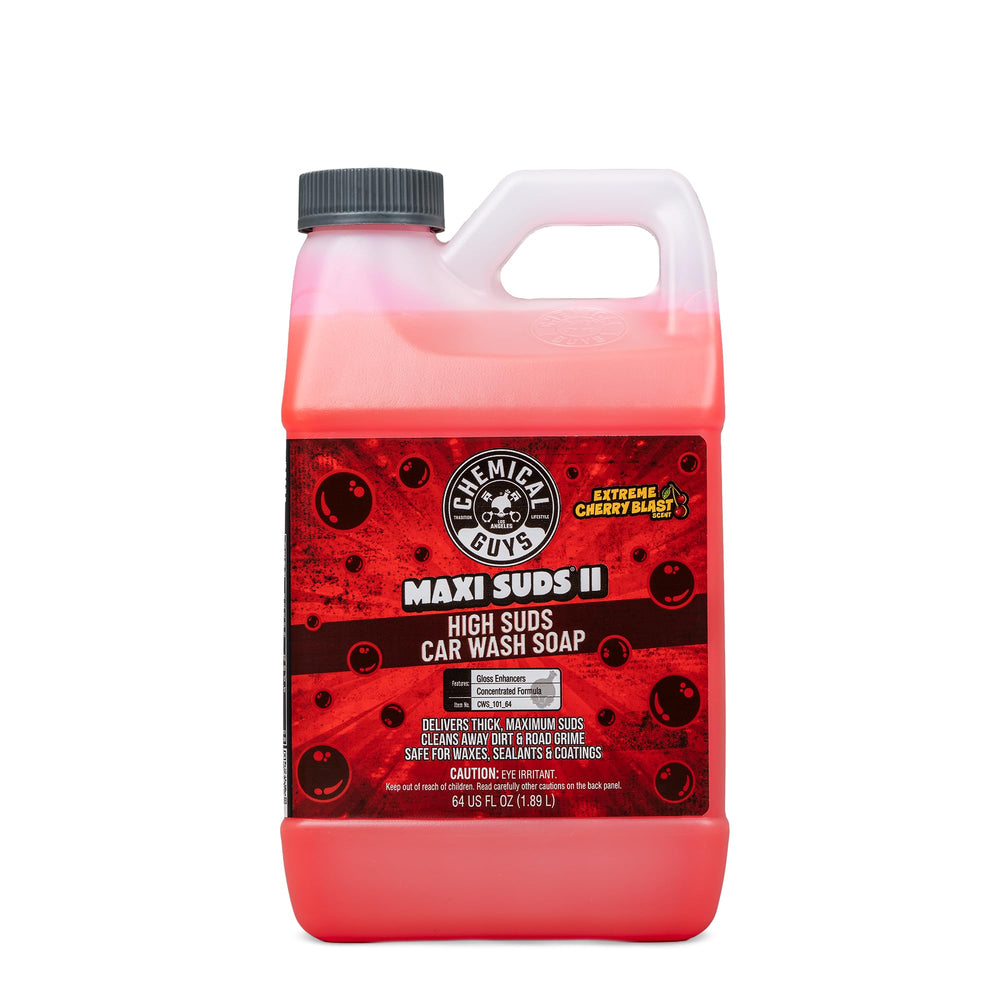Chemical Guys Maxi-Suds II bottle pour shows easy dilution for safe washes