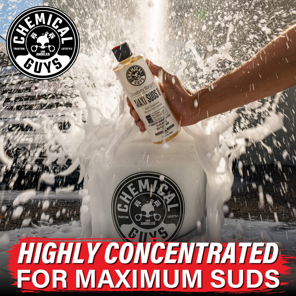 Maxi-Suds II dense foam on vehicle for a thorough, gentle wash.