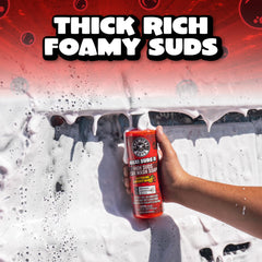Chemical Guys Maxi-Suds II in a foam cannon creates thick, protective suds