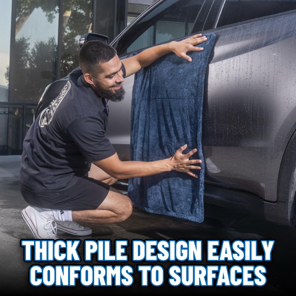Chemical Guys Megalodon towel large 24x36 covers more surface for faster drying.