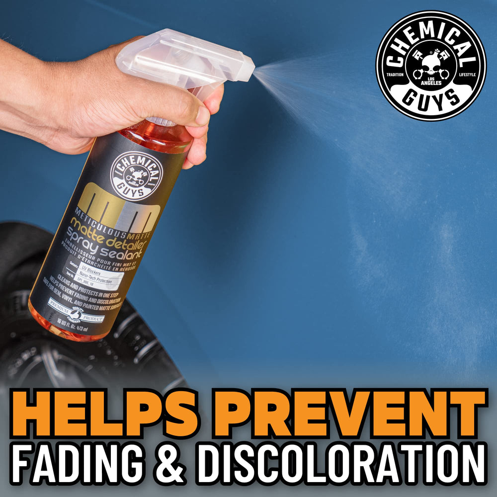 Chemical Guys Meticulous Matte Detailer streak-free application preserves factory-like satin surfaces.