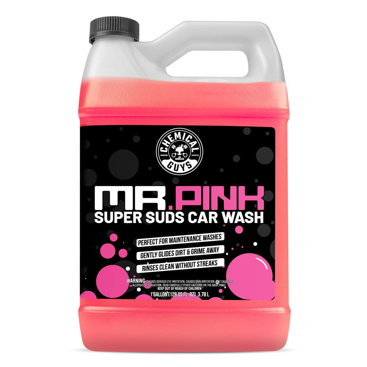 Chemical Guys Mr. Pink bottle pour with rich foam for quick, thorough cleaning.