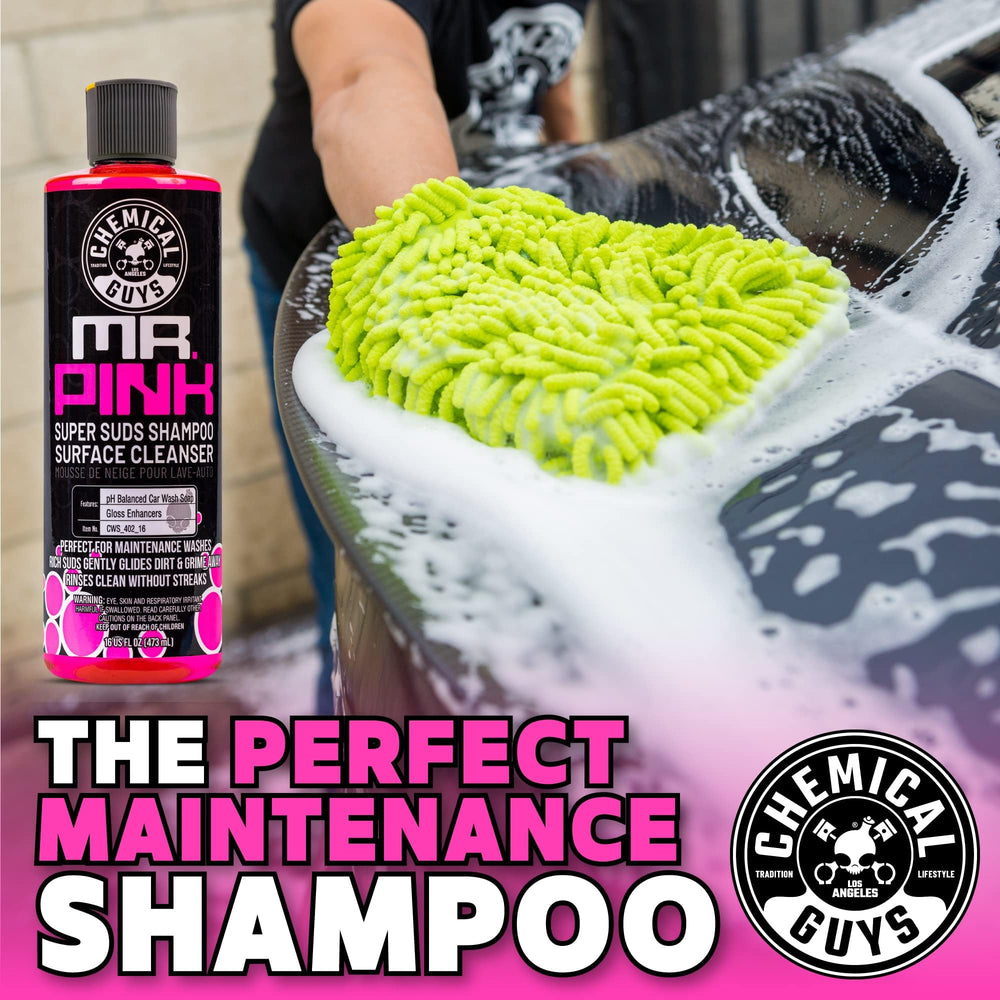 Bucket wash setup featuring Mr. Pink and a soft wash mitt