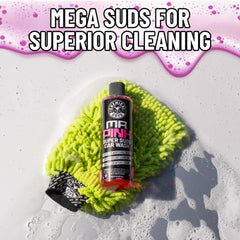 Chemical Guys Mr. Pink rich foam suds encapsulate dirt for safer washing.