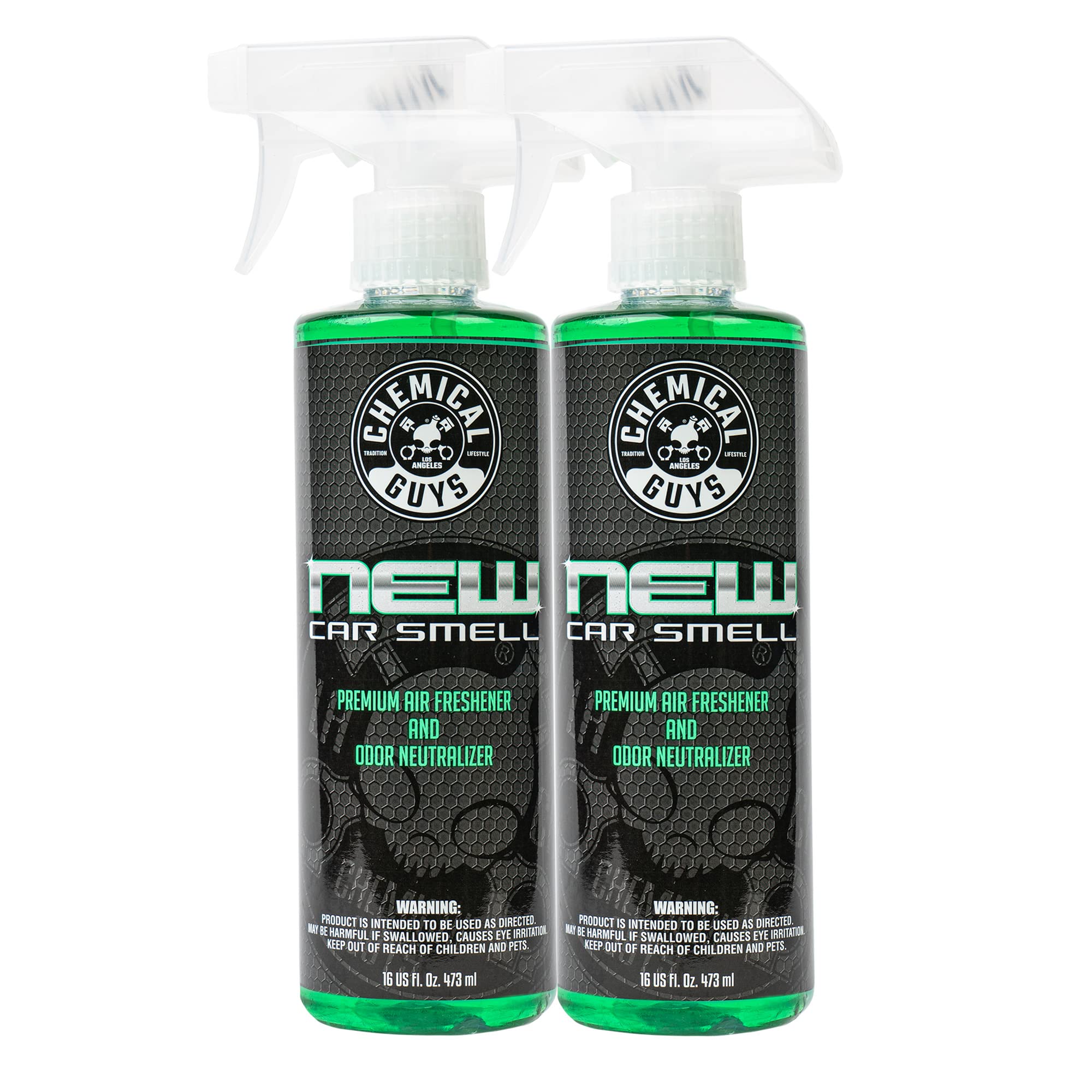Chemical Guys New Car Smell bottle showcases the premium air freshener for long-lasting interior freshness.