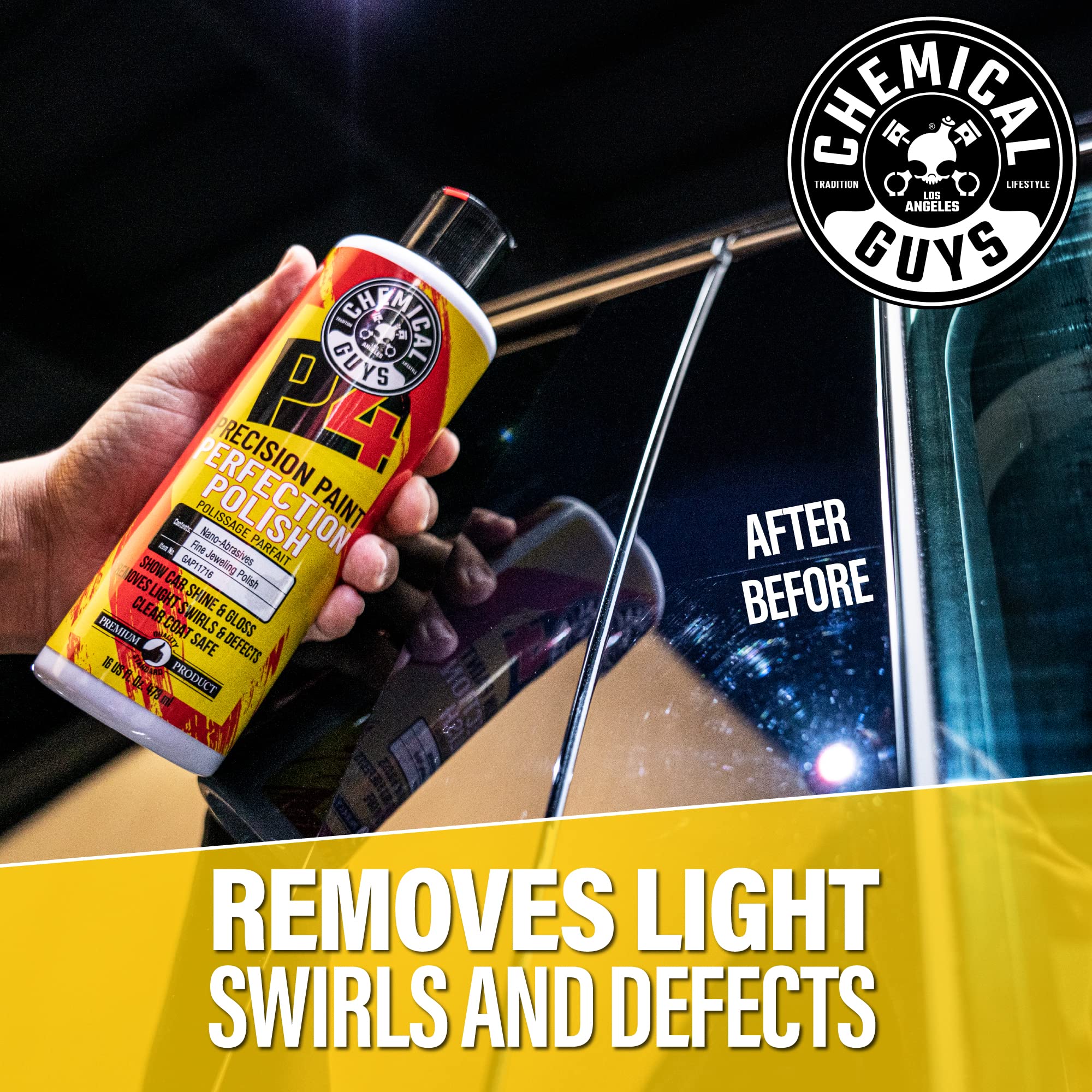 Chemical Guys P4 Polish delivers professional-grade results in detailing sessions.
